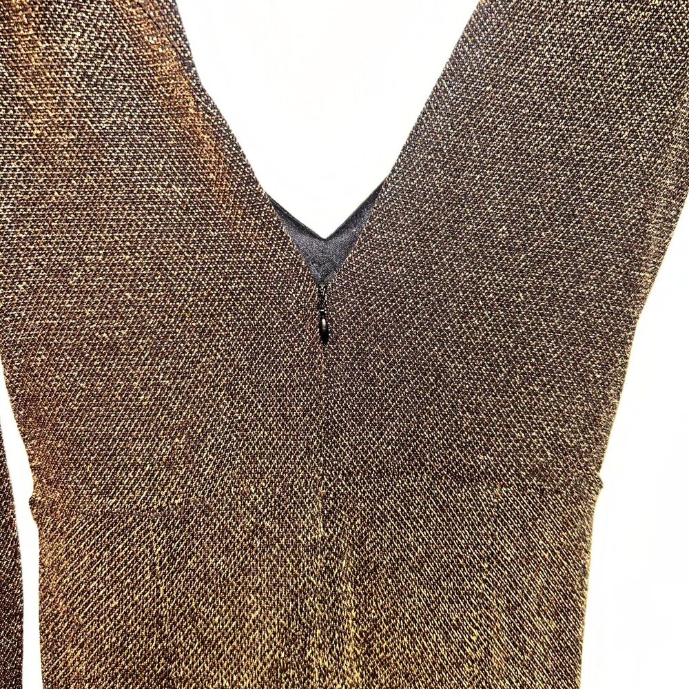 Lulus Jumpsuit Womens M Brown Metallic Deep V-Neck Wedding Cocktail Party NWT - Picture 10 of 12